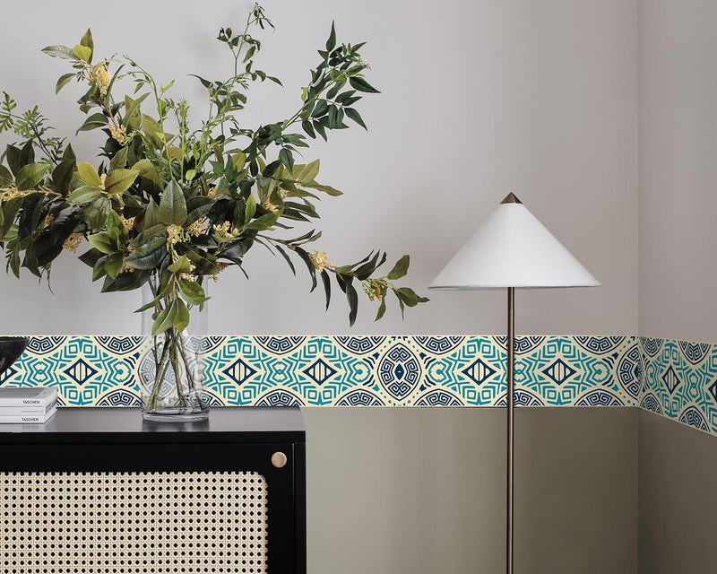 FLFK Mirror Frame Border - Geometric Peel and Stick Wall Borders Wallpaper Decal Trim Tape Teal and Navy Blue 4" x 240" - Image 3